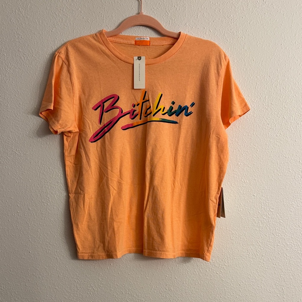 MOTHER Vibrant Orange Tee with Multicolor Graphic